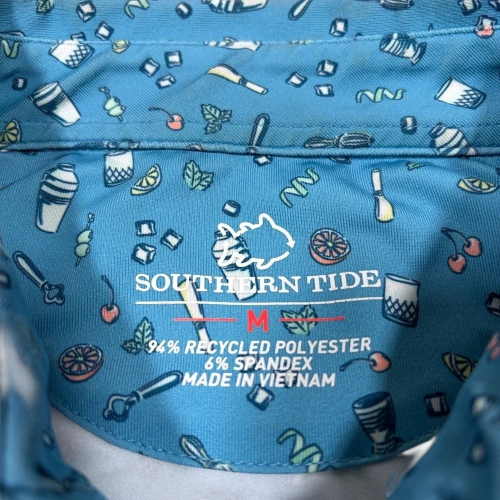 Southern Tide‎ Performance Polo Mens M Hampstead Cocktail Print Short Sleeve